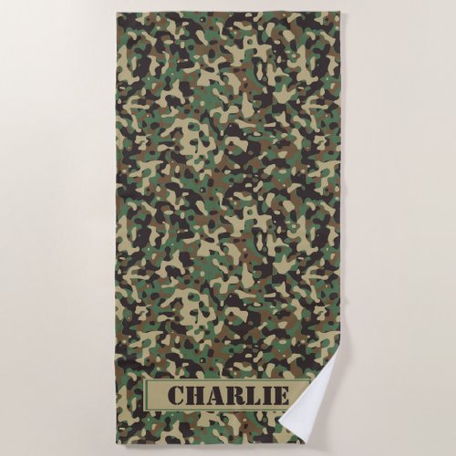 Camo camouflage pattern personalized name beach towel