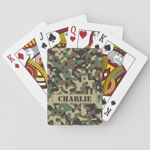 Camo camouflage pattern personalized name playing cards