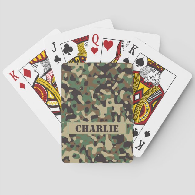 Camo camouflage pattern personalized name poker cards (Back)