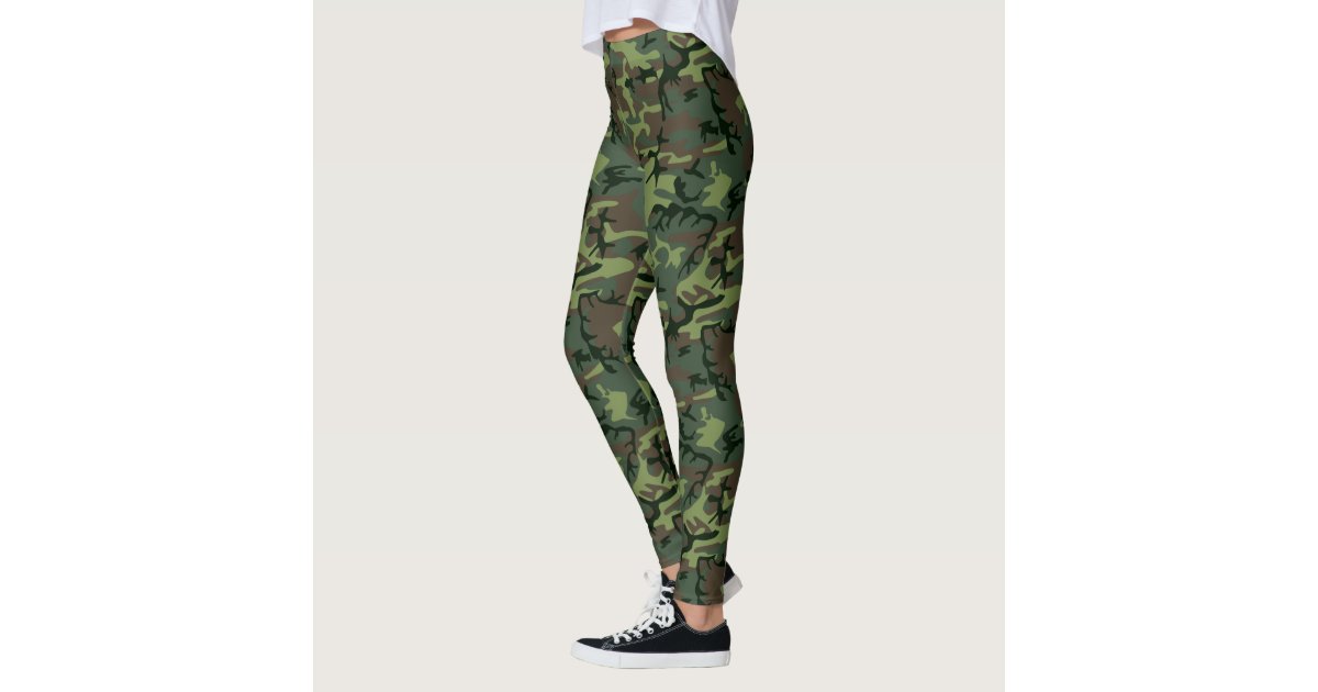Camo Camouflage Patterned Green Brown Leggings