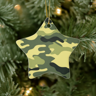 Camo Camping Hunting Green Camouflage Ceramic Ornament