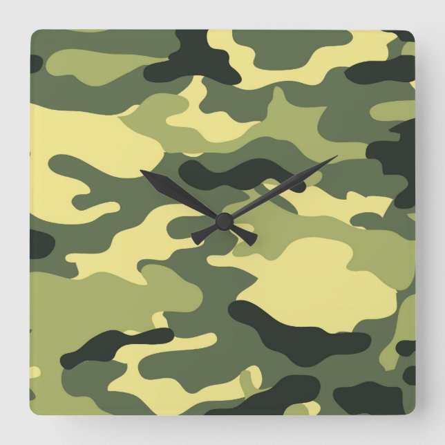 Camo Camping Hunting Green Camouflage Square Wall Clock (Front)