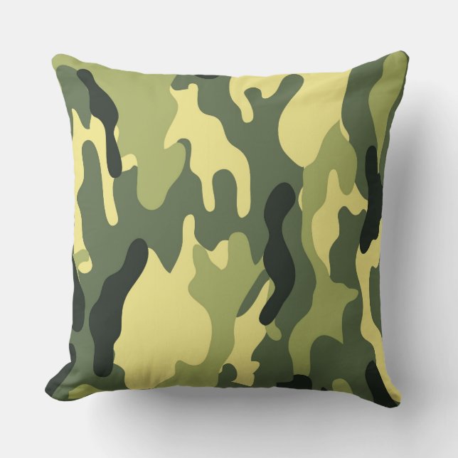 Camo Camping Hunting Green Camouflage Throw Pillow (Front)