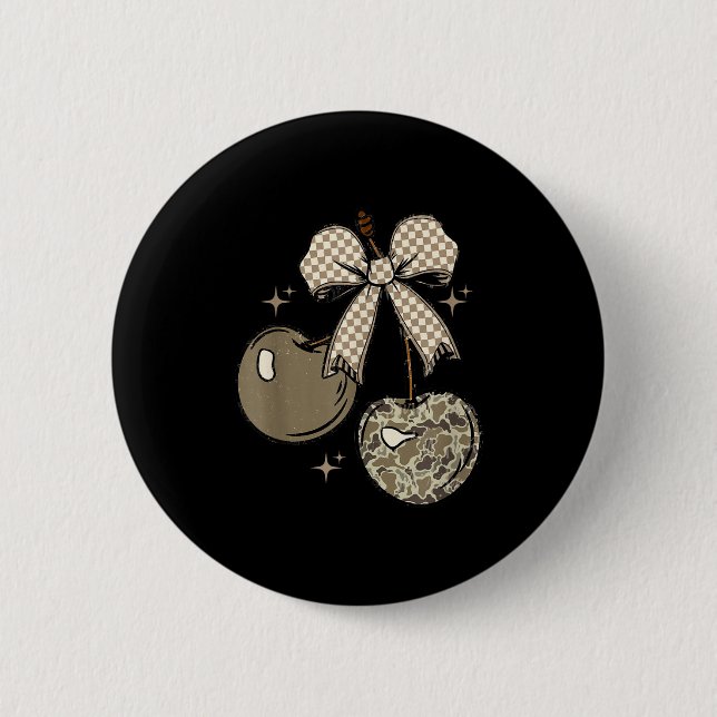 Camo Checkered Cherry Bow, Hunting,checkered Patte Button (Front)