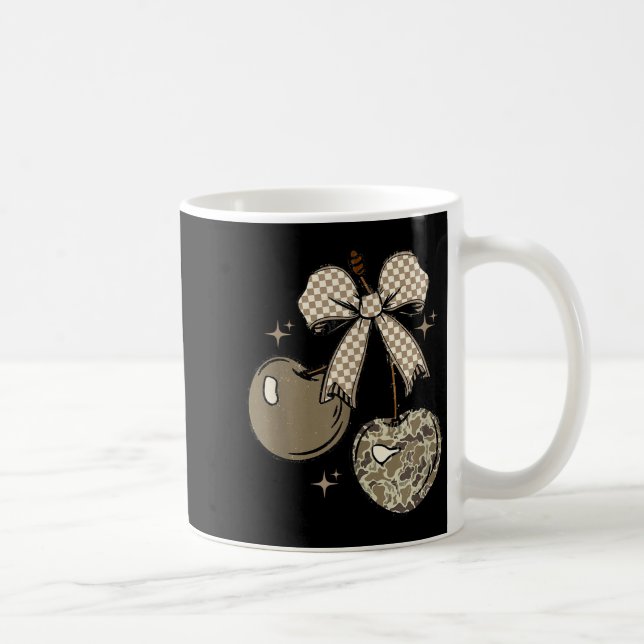 Camo Checkered Cherry Bow, Hunting,checkered Patte Coffee Mug (Right)