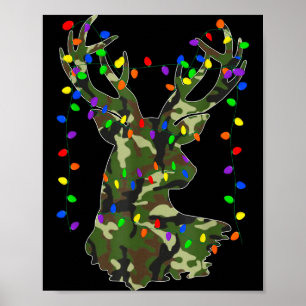 Camo Christmas Pajamas Hunting Reindeer With Deer Poster
