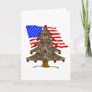 Camo Christmas Tree With American Flag Holiday Card