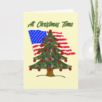 Camo Christmas Tree With American Flag Holiday Card by Camouflage4you at Zazzle