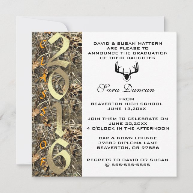 Camo Classic Elegant 2016 Graduation Invitation (Front)