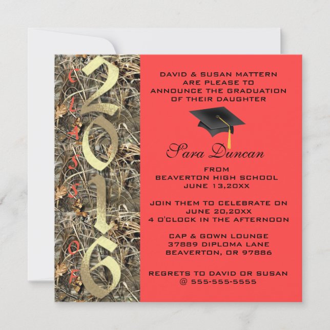 Camo Classic Elegant 2016 Graduation Invitation (Front)