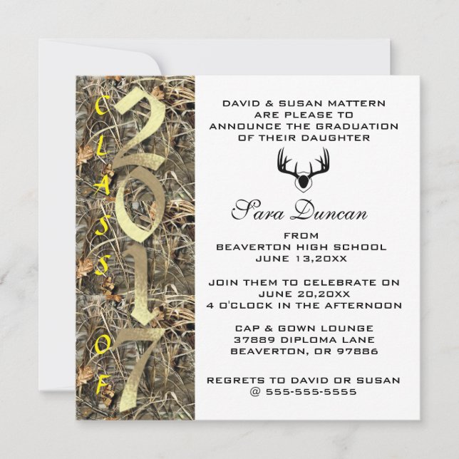 Camo Classic Elegant 2017 Graduation Invitation (Front)