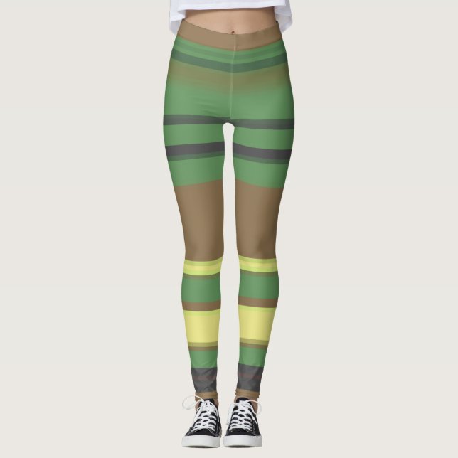 Camo Color Striped Pattern Leggings (Front)