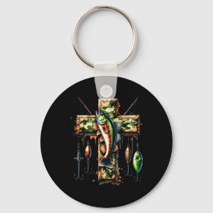 Camo Cross Fishing Faith Christian Fisherman Hunte Keychain