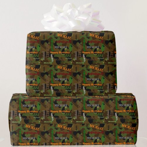 Camo Custom NAME Happy Birthday Gift Wrapping Paper