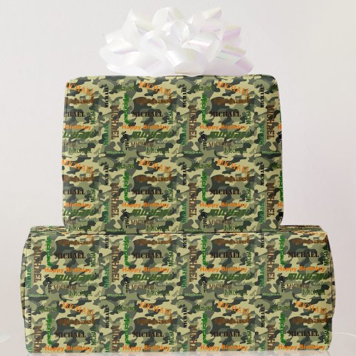 Camo Custom NAME Happy Birthday Gift Wrapping Paper