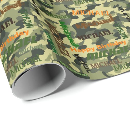 Camo Custom NAME Happy Birthday Gift Wrapping Paper