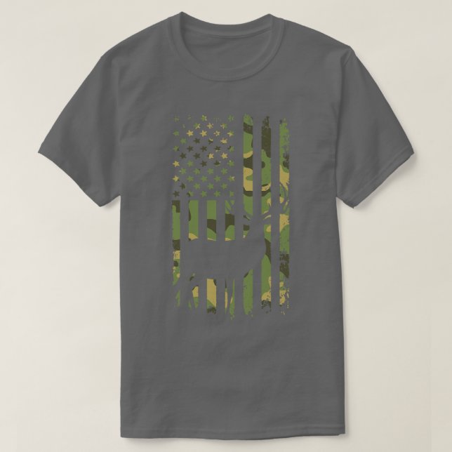 Camo Deer Hunting Flag T-Shirt (Design Front)