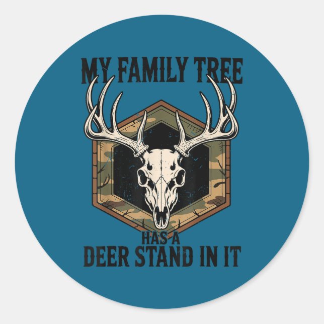 Camo Deer Hunting My Family Tree Has Deer Stand In Classic Round Sticker (Front)
