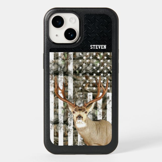Camo Deer Hunting Name American Flag Buck OtterBox iPhone Case (Back)