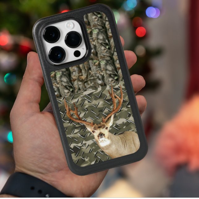 Camo Deer Hunting Name Men Sports Buck Otterbox iPhone Case (Camo deer hunting phone case featuring a mule deer.)