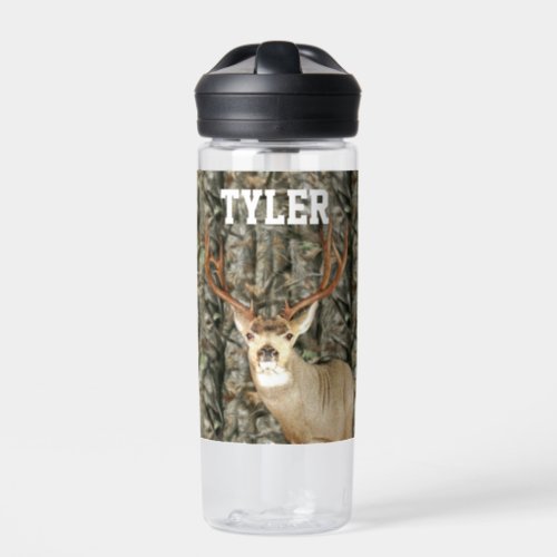 Camo Deer Hunting Name Men Sports Buck Water Bottle