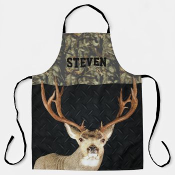 Camo Deer Hunting Name Sports Outdoors Men's Apron by TheShirtBox at Zazzle
