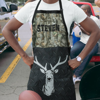 Camo Deer Hunting Name Sports Outdoors Men's Apron by TheShirtBox at Zazzle