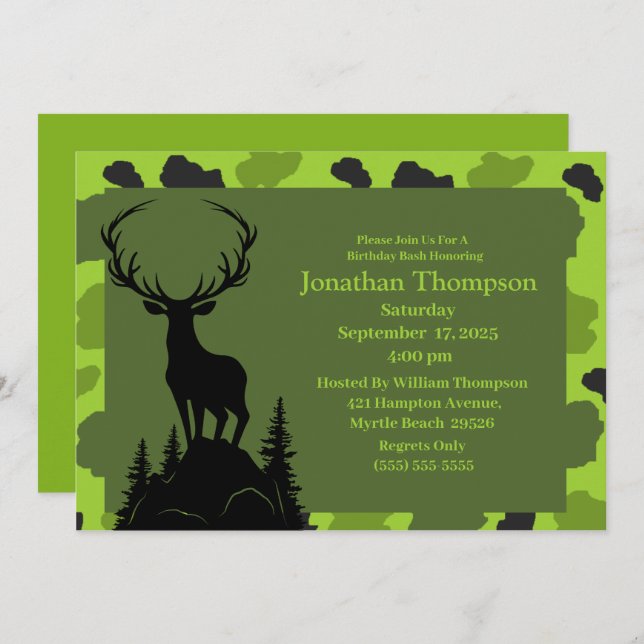 Camo Deer On The Hill Birthday Invitation (Front/Back)
