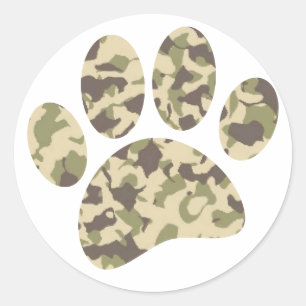 Camo Dog Paw Print Classic Round Sticker