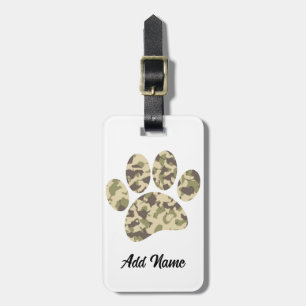 Camo Dog Paw Print Luggage Tag