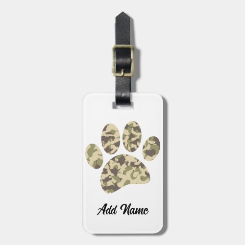 Camo Dog Paw Print Luggage Tag