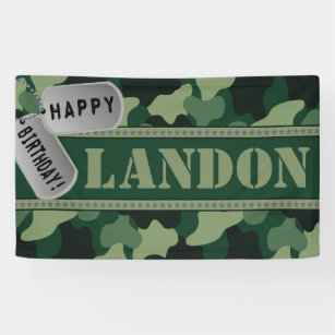 Camo, Dogtags, Army Birthday Party Banner