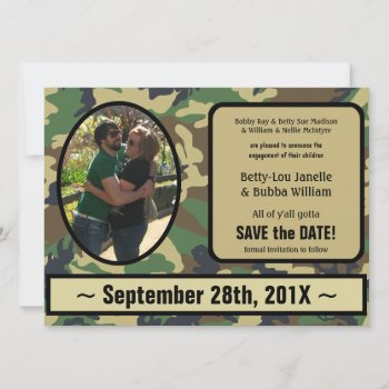 Camo Engagement Announcement Save The Date Invite by RedneckHillbillies at Zazzle