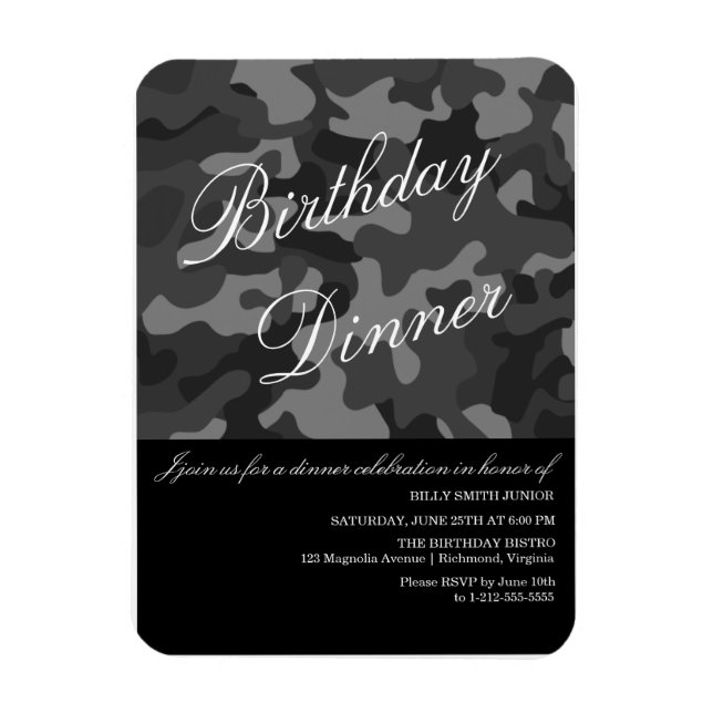 Camo Event Invitation, Dinner, Party, New Baby Magnet (Vertical)