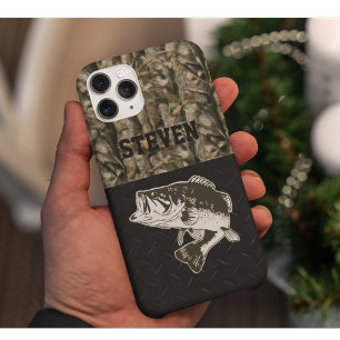 Camo Fish Bass Fishing Men Sports Name iPhone 15 Case