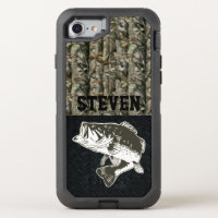 Camo Fish Bass Fishing Personalized Name OtterBox Defender iPhone 8/7 Case