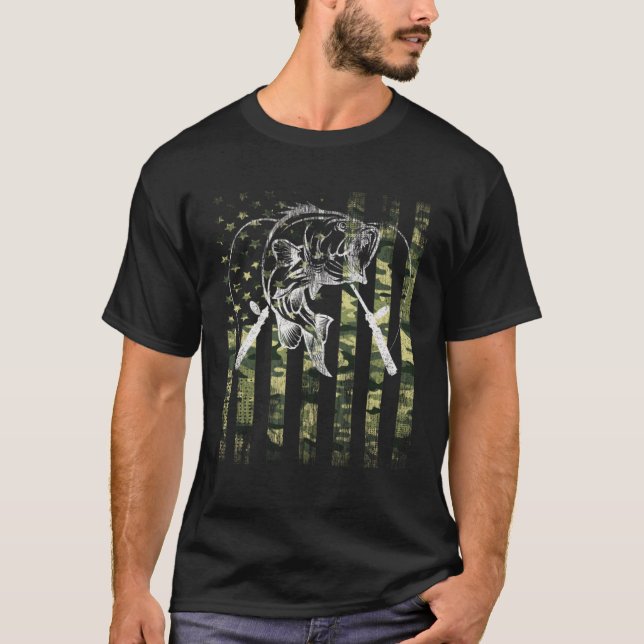 Camo Fishing  Men Boys American Flag Bass Fishing T-Shirt (Front)