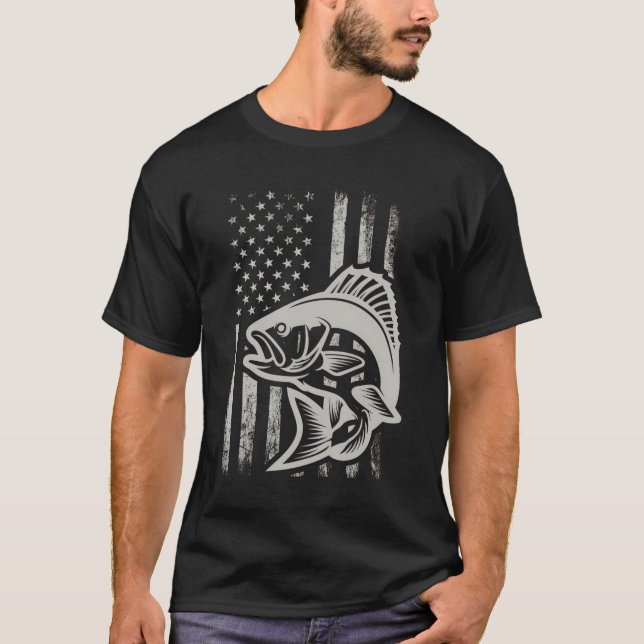 Camo Fishing Shirt Men Boys American Flag Bass Fis (Front)