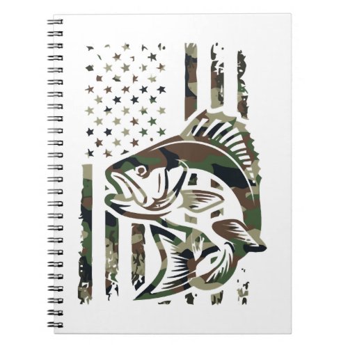 Camo Fishing Shirt Men Boys American Flag Bass Fis Notebook