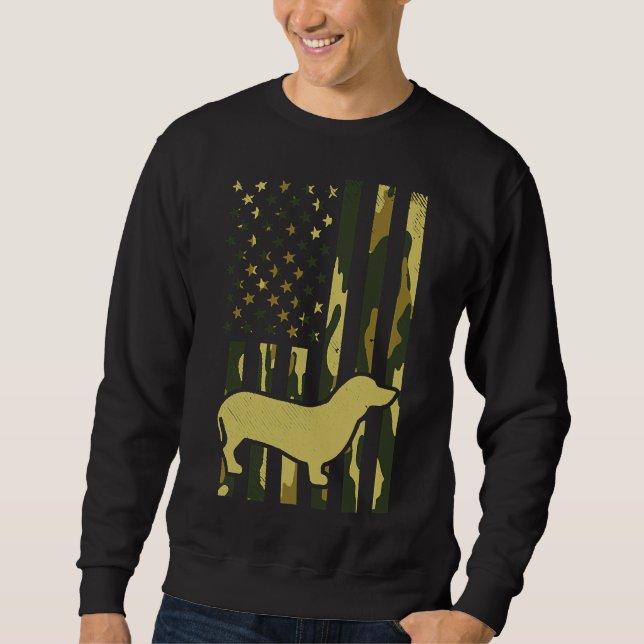 Camo Flag Dachshund Weiner Dog Animal Sweatshirt (Front)