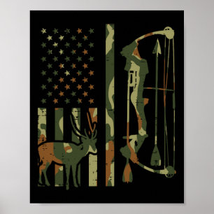 Camo Flag Deer Bow Hunting Patriotic Hunter Dad Ar Poster
