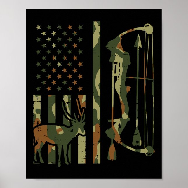 Camo Flag Deer Bow Hunting Patriotic Hunter Dad Ar Poster (Front)