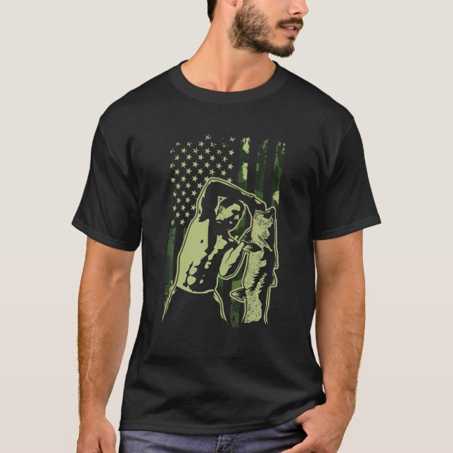 Camo Flag Handfishing Catfish Noodling Hand Fishin T-Shirt (Front)