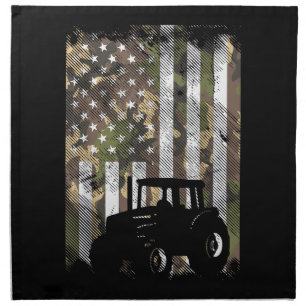 Camo Flag Tractor Vintage Farm Truck Patriotic Far Cloth Napkin