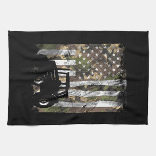 Camo Flag Tractor Vintage Farm Truck Patriotic Far Kitchen Towel