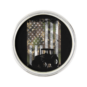 Camo Flag Tractor Vintage Farm Truck Patriotic Far Lapel Pin