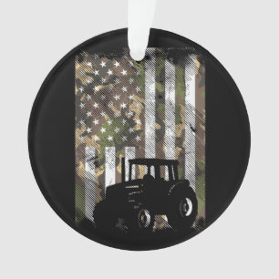 Camo Flag Tractor Vintage Farm Truck Patriotic Far Ornament