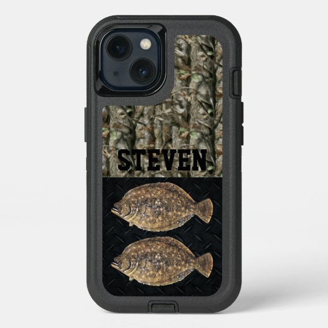 Camo Flounder Fishing Personalized Angler Otterbox iPhone Case (Back)