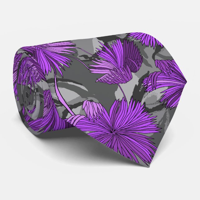 Camo Flowers Floral Gray Two-sided Printed Tie (Rolled)
