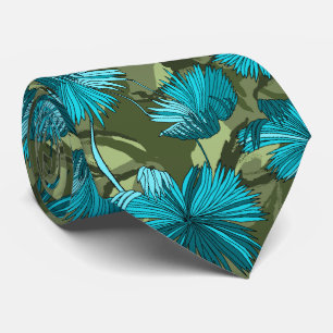 Camo Flowers Floral Olive Two-sided Printed Tie
